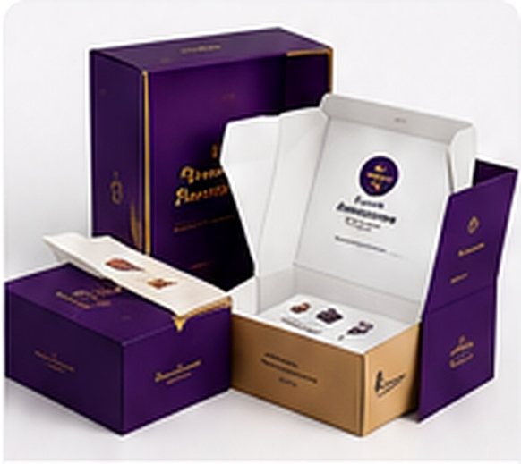 Foto studio packaging box cetak warna ungu dan kuning