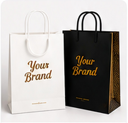 Foto studio shopping bag kain warna ungu dan kuning